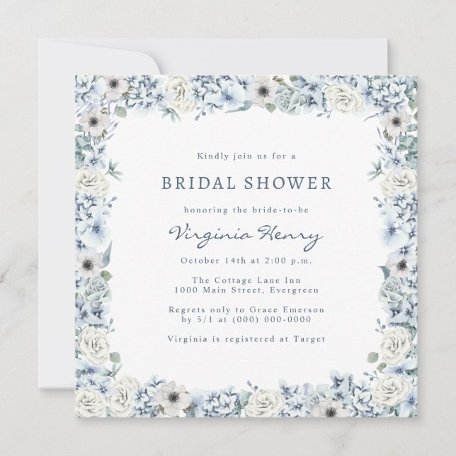 Blue Floral Bridal Shower Invitation (Front)