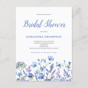 Blue Floral Bridal Shower Invitation Postcard