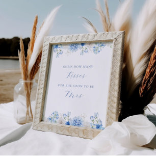 Blue Floral Bridal Shower Kisses Game Poster