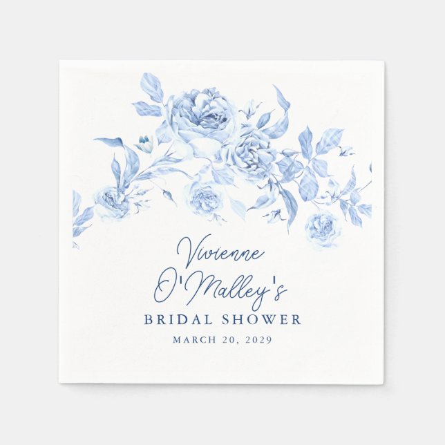 Blue Floral Bridal Shower Napkin (Front)