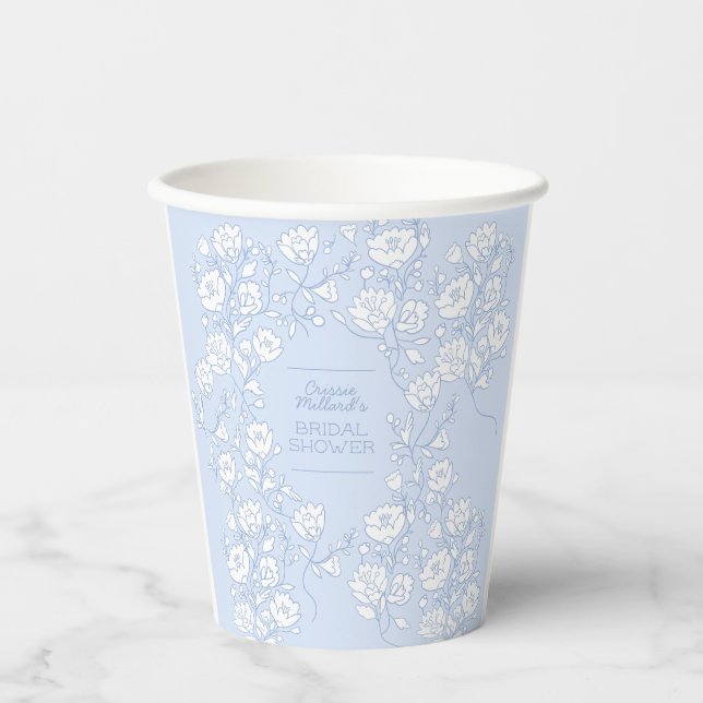 Blue Floral Bridal Shower Paper Cups (Front)