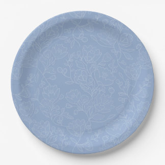 Blue Floral Bridal Shower Paper Dinner Plates