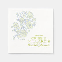 Blue Floral Bridal Shower Paper Napkins