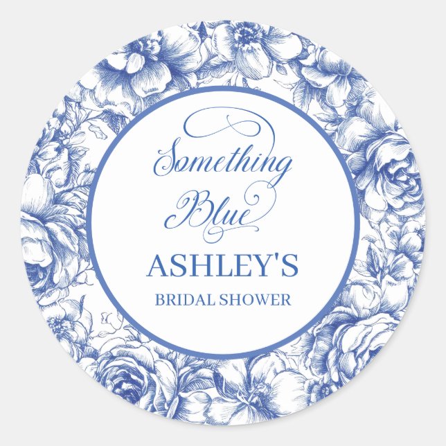Blue Floral Bridal Shower Stickers (Front)