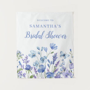 Blue Floral Bridal Shower Tapestry