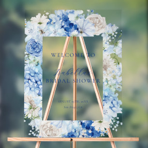Blue Floral Bridal Shower Welcome Acrylic Sign