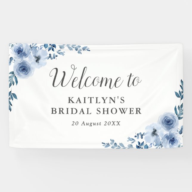 blue floral bridal shower welcome banner (Horizontal)