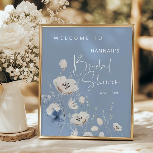 Blue Floral Bridal Shower Welcome Sign (Creator Uploaded)