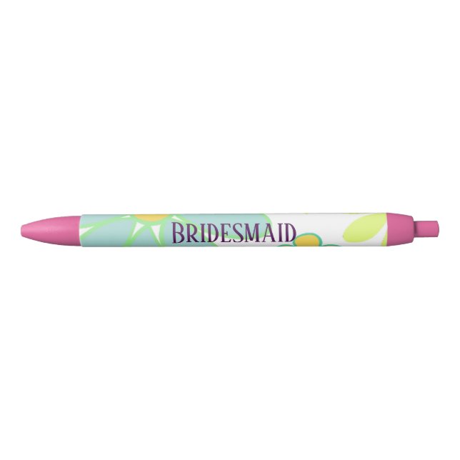 Blue Floral Bridesmaid Black Ink Pen (Front)