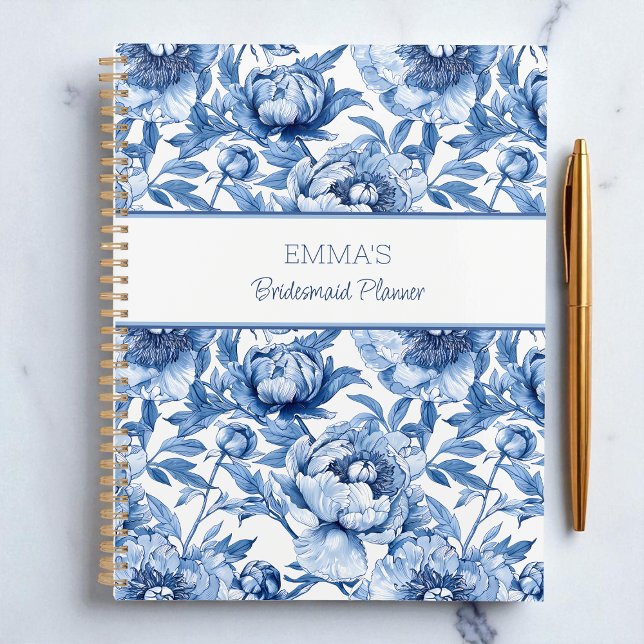 Blue Floral Bridesmaid Personalized Name Flower Planner (Blue Floral Bridesmaid Personalized Name Flower Planner)