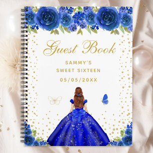 Blue Floral Brown Hair Princess Sweet Sixteen Notebook
