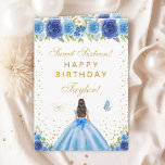 Blue Floral Brunette Hair Girl Sweet Sixteen Card<br><div class="desc">This elegant and glamourous sweet sixteen birthday card can be personalized with a name or title such as daughter, granddaughter, niece, friend etc. The design features a beautiful princess with brunette hair and fair skin in a blue ball gown. The text combines handwritten script and modern sans serif fonts for...</div>