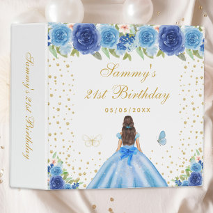 Blue Floral Brunette Hair Princess Photo Album Binder