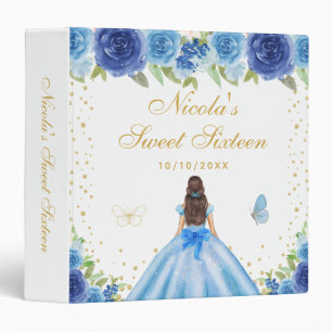 Blue Floral Brunette Hair Princess Sweet Sixteen Binder