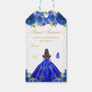 Blue Floral Brunette Hair Princess Sweet Sixteen Gift Tags