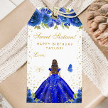 Blue Floral Brunette Hair Princess Sweet Sixteen Gift Tags<br><div class="desc">This elegant and glamourous sweet sixteen birthday gift tag can be personalized with a name. The design features a beautiful princess with brunette hair and fair skin in a royal blue ball gown. The text combines handwritten script and modern sans serif fonts for a classy and sophisticated look. The floral...</div>