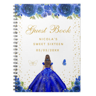 Blue Floral Brunette Hair Princess Sweet Sixteen Notebook