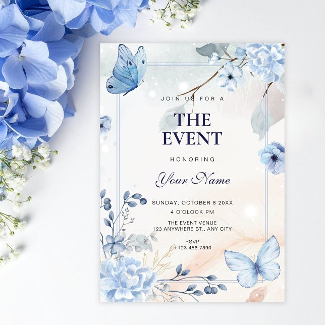 Blue floral butterflies  invitation (Creator Uploaded)