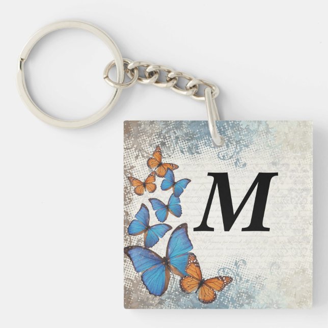 Blue floral butterflies keychain (Front)