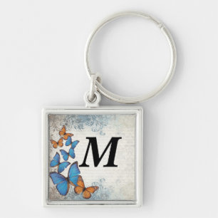 Blue floral butterflies keychain