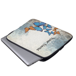Blue floral butterflies laptop sleeve