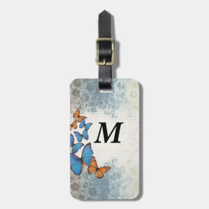 Blue floral butterflies luggage tag