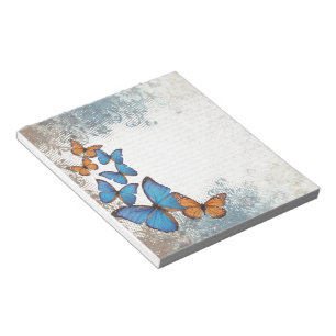 Blue floral butterflies notepad