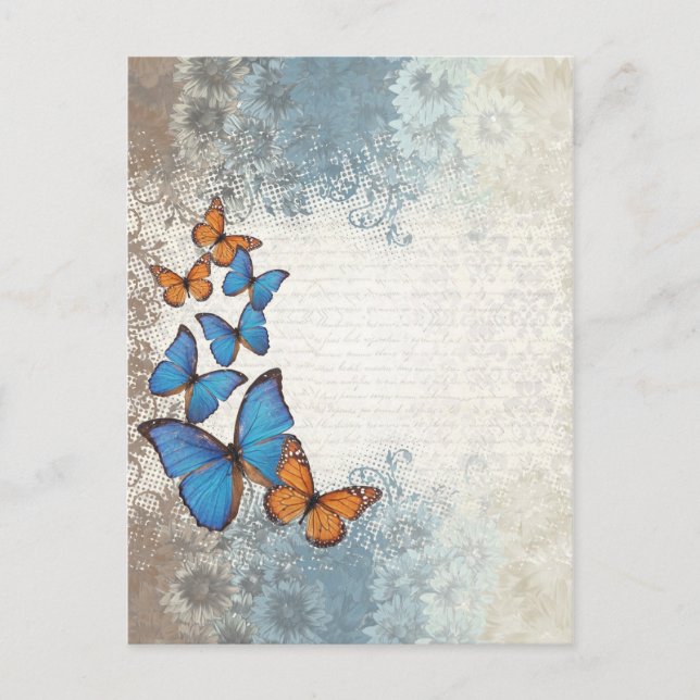 Blue floral butterflies postcard (Front)