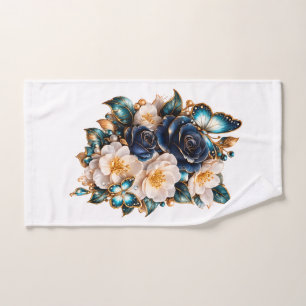 Blue Floral Butterfly Bath Towel   Elegant Flower 