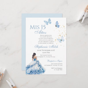 Blue Floral Butterfly Quinceanera Invitation