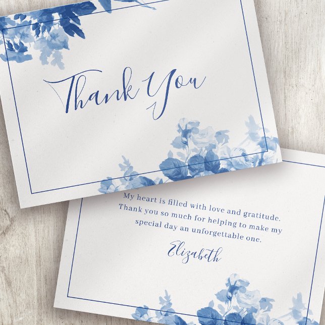 Blue Floral Calligraphy Bridal Shower Thank You  Card (Creator Uploaded)