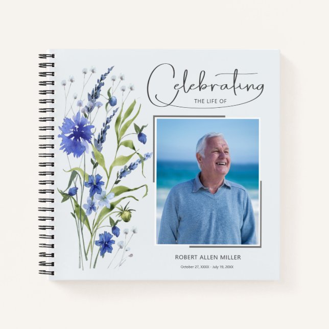 Blue Floral Celebration of Life Funeral Livre d'or (Devant)