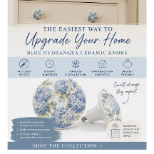 Blue Floral Ceramic Cabinet Knob | Hydrangea Coast