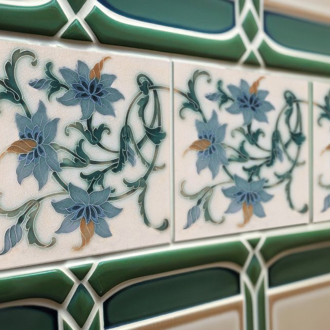 Blue Floral Ceramic Tile by Lewis F Day Pilkington (Creator Uploaded)