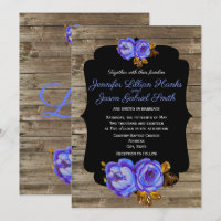 Blue floral, chalkboard rustic brown wood wedding