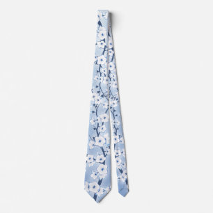 Blue Floral Cherry Blossoms Tie