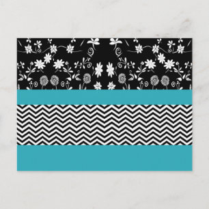 blue floral chevron postcard