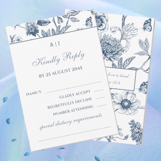 Blue Floral Chinoiserie Christian Wedding RSVP  (Creator Uploaded)