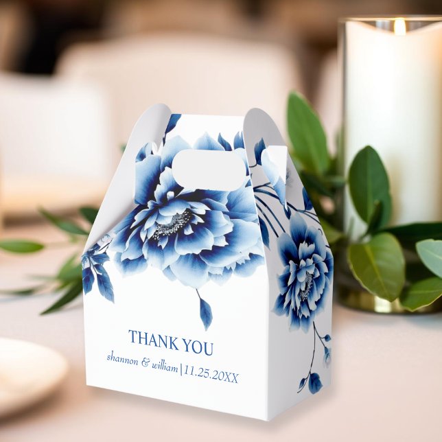 Blue floral Chinoiserie flowers wedding Thank You Favor Box (Creator Uploaded)