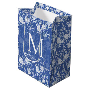Blue Floral Chinoiserie French Toile De Jouy Medium Gift Bag