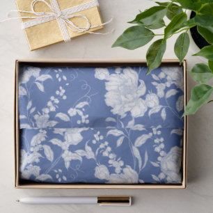 Blue Floral Chinoiserie French Toile De Jouy Tissue Paper
