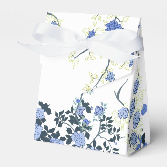 Blue Floral Chinoiserie Party Favour Bag Favor Box (Front Side)