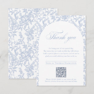 Blue Floral Chinoiserie QR-code to Wedding Photos Thank You Card