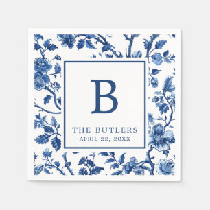 Blue Floral Chinoiserie Wedding Cocktail Napkins