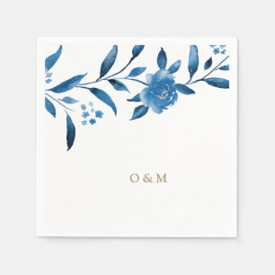 Blue floral Chinoiserie Wedding monogram Napkin