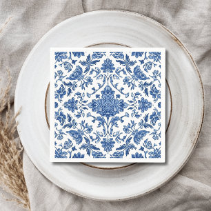Blue Floral Chinoiserie White Watercolor Napkin