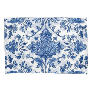 Blue Floral Chinoiserie White Watercolor Pillowcase