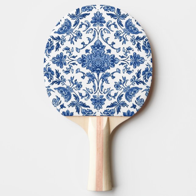 Blue Floral Chinoiserie White Watercolor Ping Pong Paddle (Front)