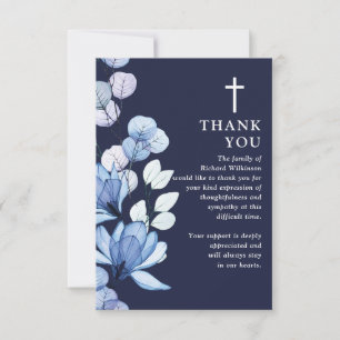 Blue Floral Christian Celebration Of Life Funeral Thank You Card