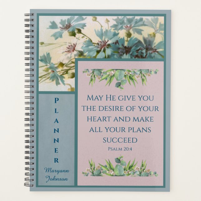 Blue Floral Christian Planner with Bible Verse (Front)